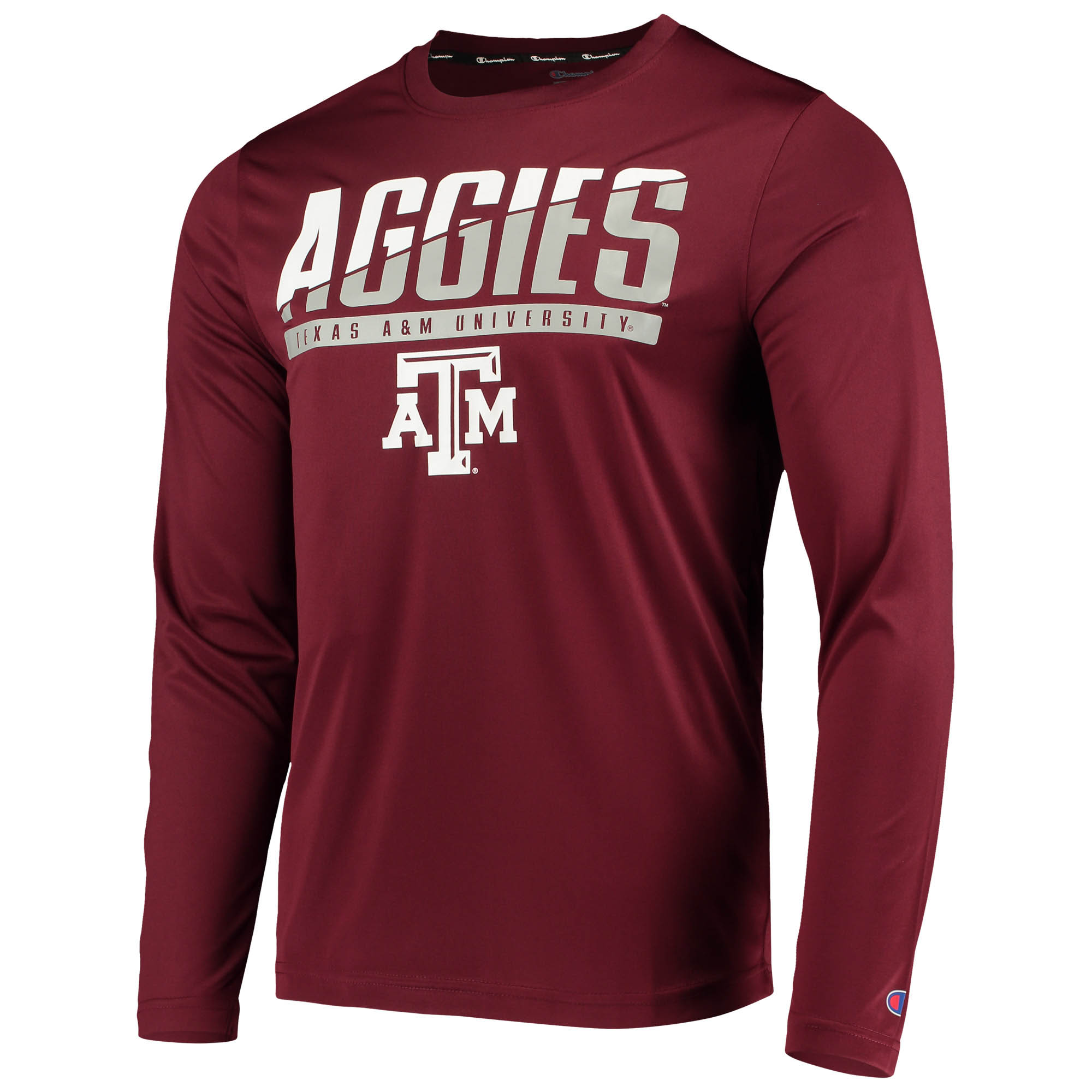 Men's Champion Maroon Texas A&M Aggies Wordmark Slash Long Sleeve T-Shirt - Image 7
