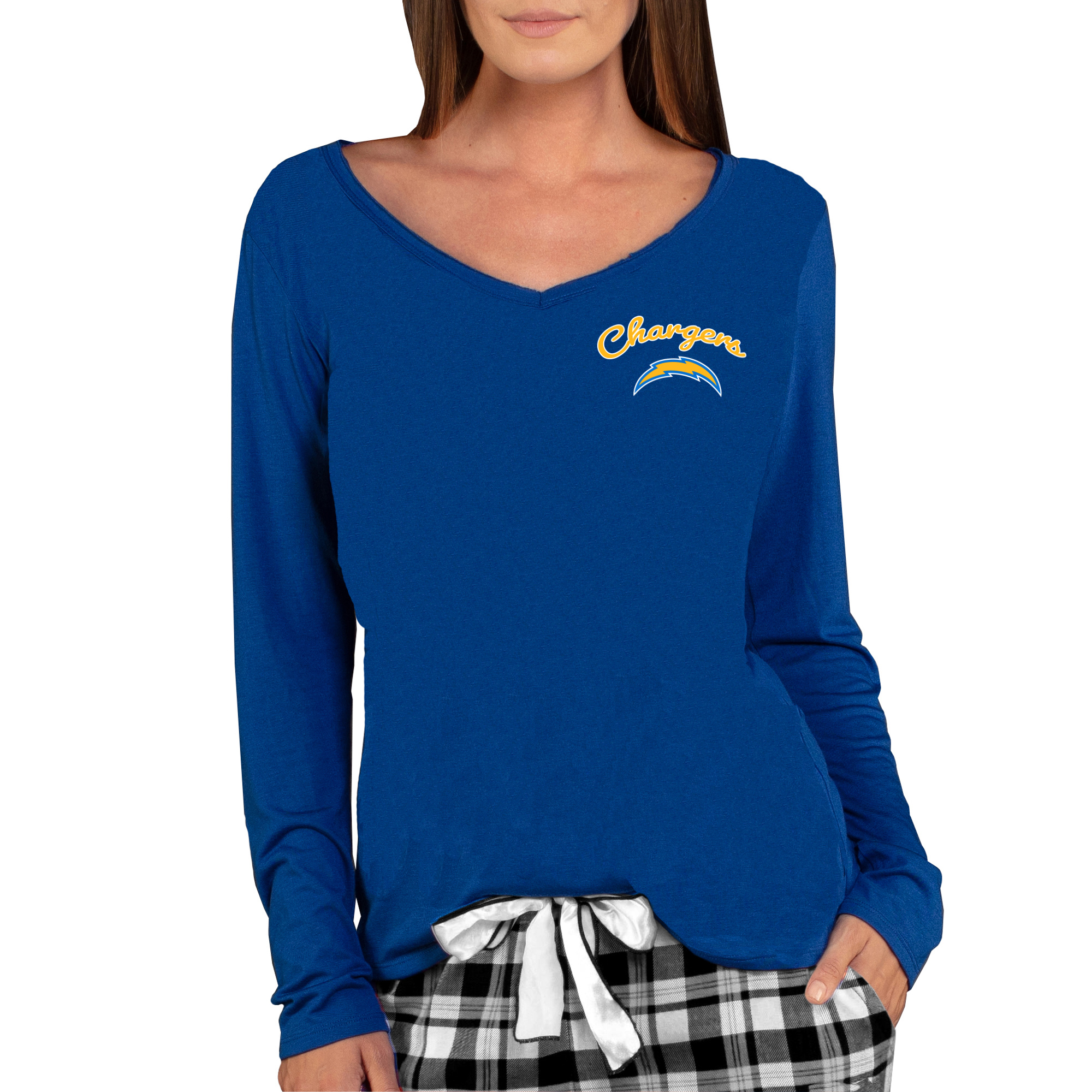 Women's Concepts Sport Powder Blue Los Angeles Chargers Marathon Knit Long Sleeve Lightweight V-Neck Lounge T-Shirt