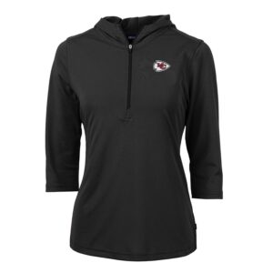 Women's Cutter & Buck Black Kansas City Chiefs Virtue Eco Pique Half-Zip 3/4 Sleeve Pullover Hoodie