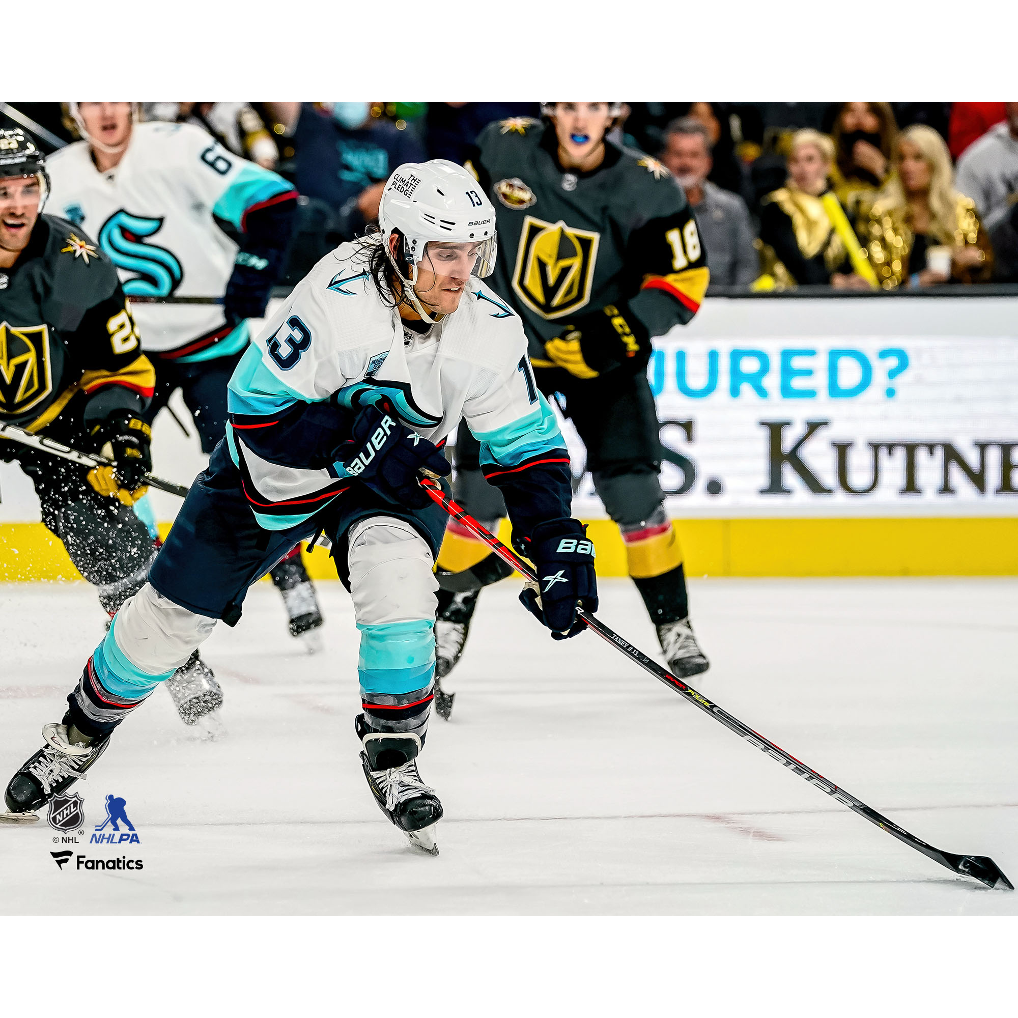Brandon Tanev Seattle Kraken Unsigned Controlling Puck Photograph