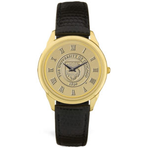 Men's Gold/Black UChicago Maroons Medallion Leather Wristwatch