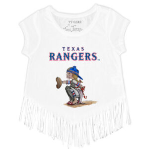 Girls Youth Tiny Turnip White Texas Rangers Kate the Catcher Fringe T-Shirt