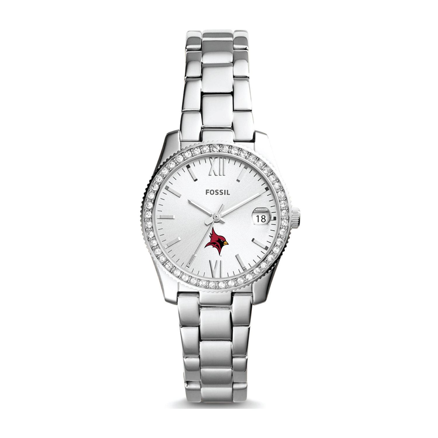 Women's Fossil Silver St John Fisher Cardinals Scarlette Mini Three-Hand Date Watch