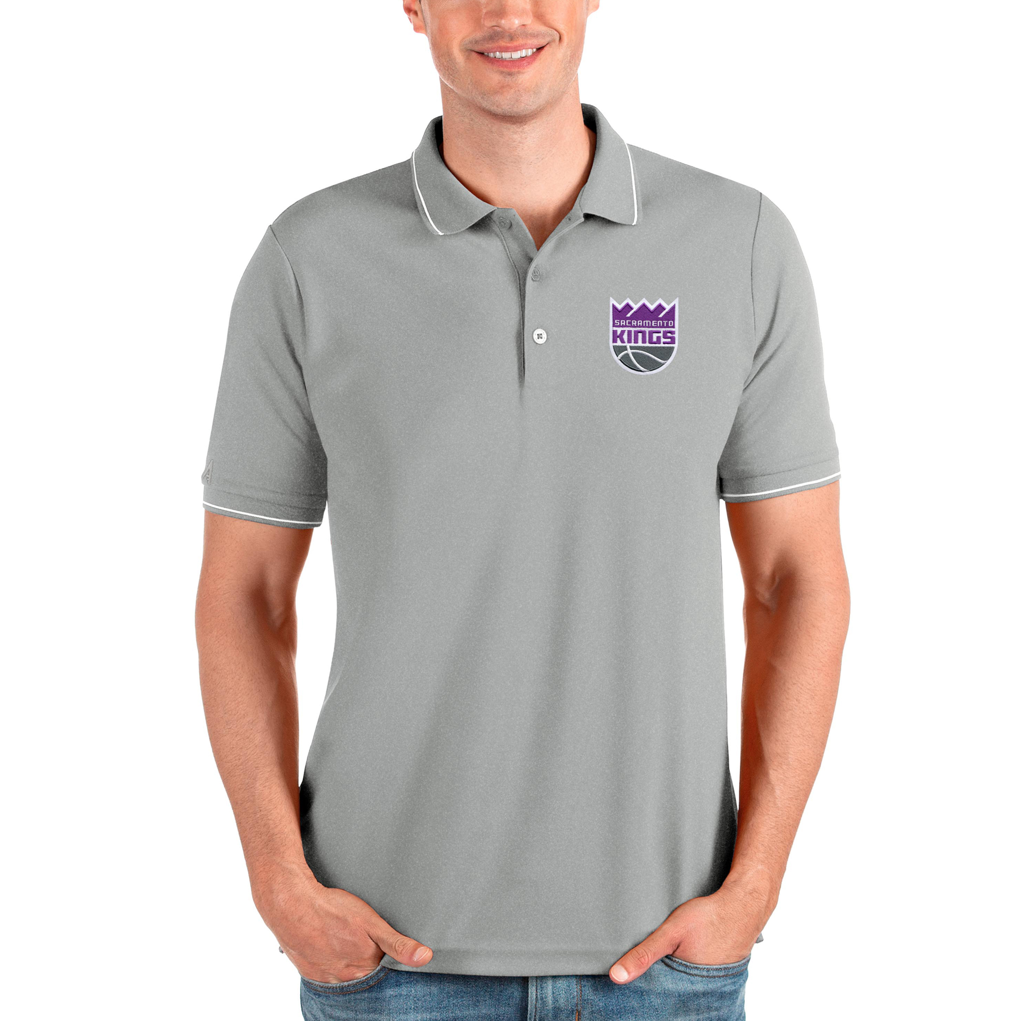 Men's Antigua Heathered Gray Sacramento Kings Affluent Polo