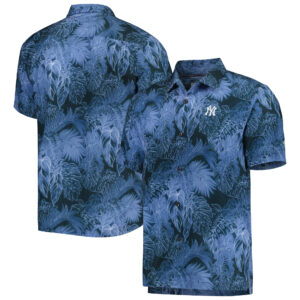 Men's Tommy Bahama Blue New York Yankees Bahama Coast Luminescent Fronds IslandZone Button-Up Camp Shirt