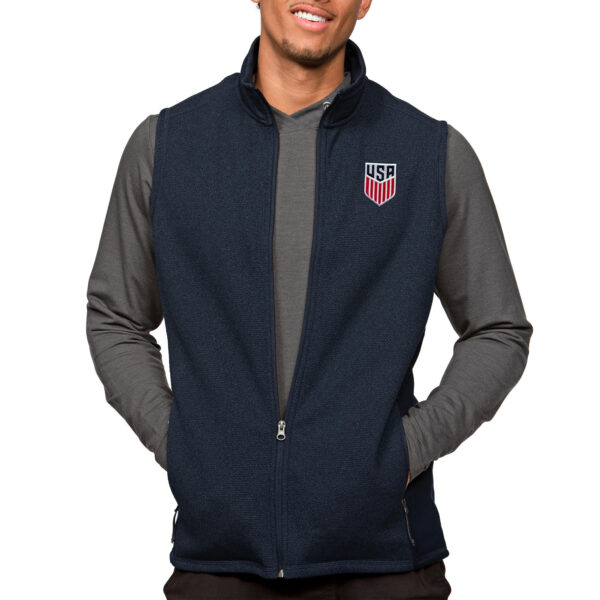 Men's Antigua Heather Navy USMNT Course Full-Zip Vest