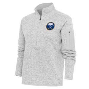 Women's Antigua Heather Gray Buffalo Sabres Team Logo Fortune Quarter-Zip Jacket