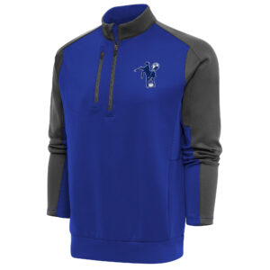 Men's Antigua Royal/Charcoal Indianapolis Colts Team Logo Throwback Team Quarter-Zip Pullover Top