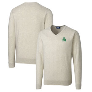 Men's Cutter & Buck Oatmeal Marshall Thundering Herd Lakemont Tri-Blend Big & Tall V-Neck Pullover Sweater