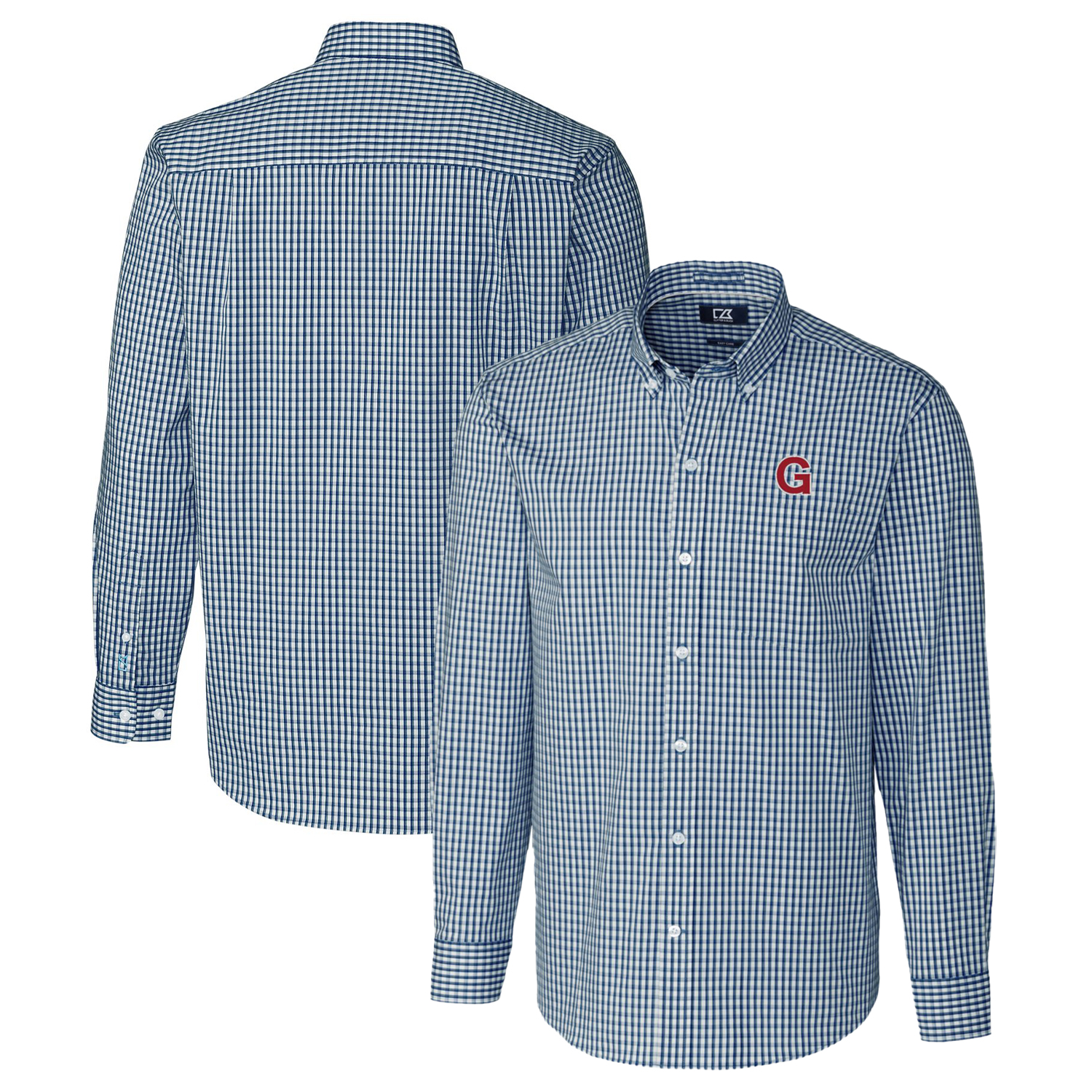 Men's Cutter & Buck Navy Gonzaga Bulldogs Easy Care Stretch Gingham Long Sleeve Button-Down Shirt - Image 2