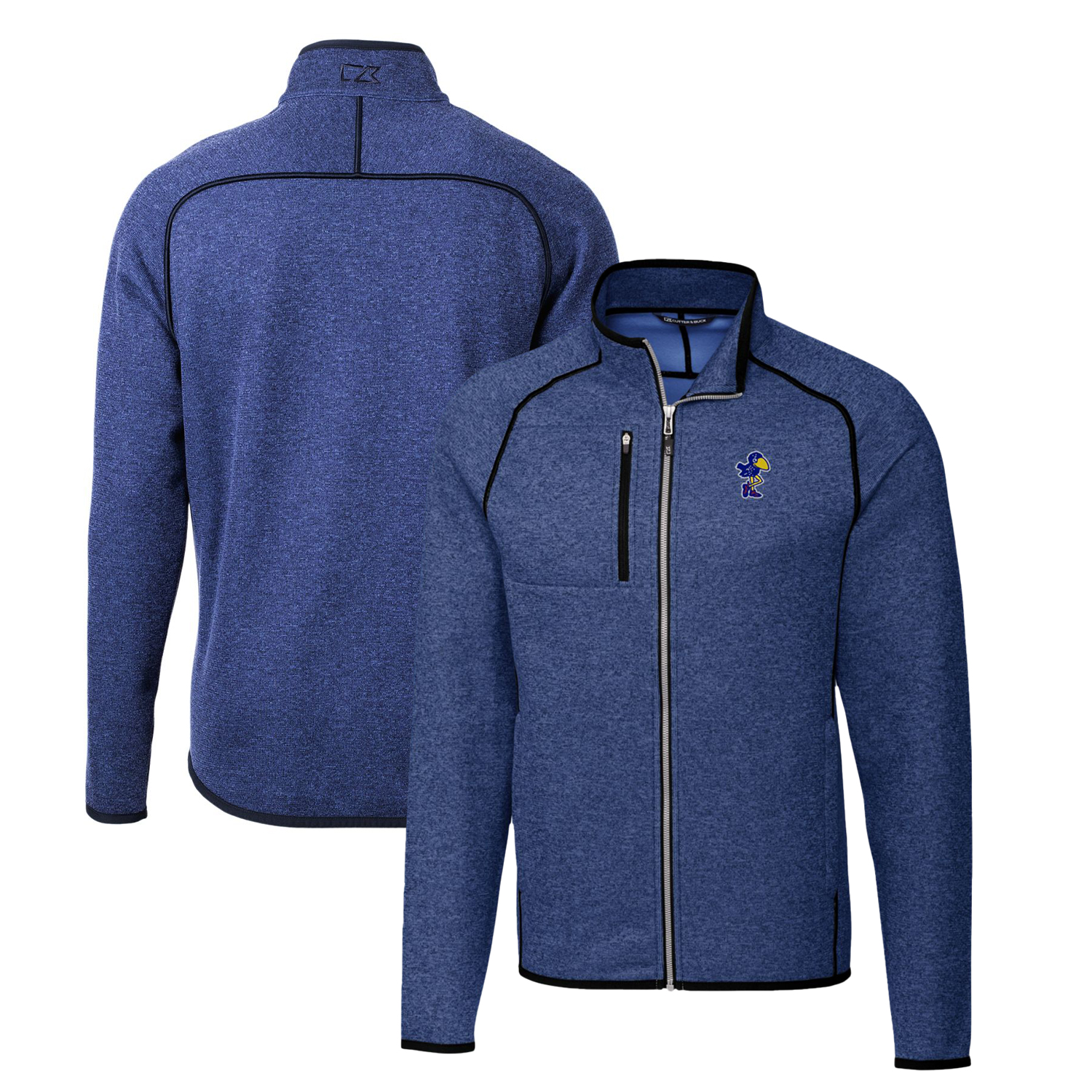 Men's Cutter & Buck Heather Royal Kansas Jayhawks Mainsail Sweater-Knit Full-Zip Jacket - Image 5