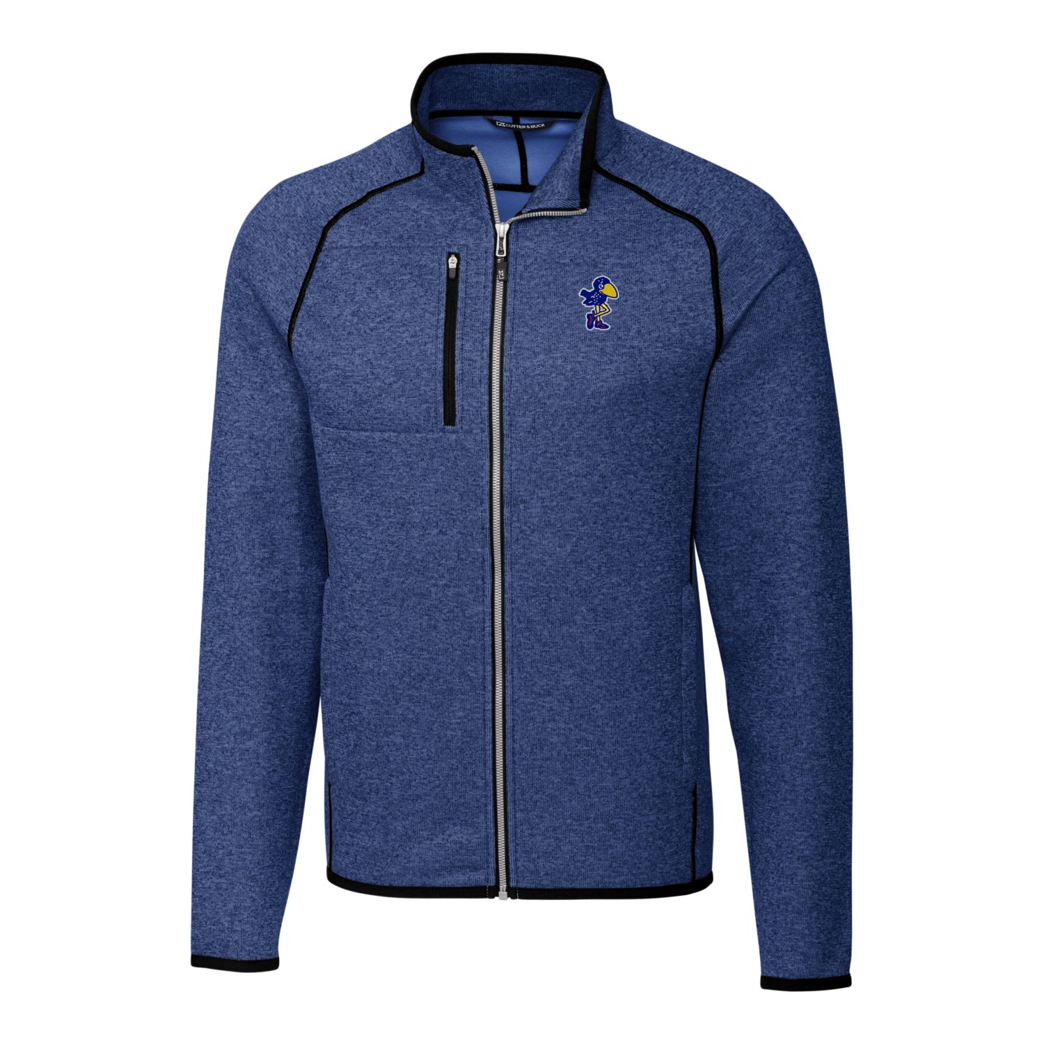 Men's Cutter & Buck Heather Royal Kansas Jayhawks Mainsail Sweater-Knit Full-Zip Jacket - Image 6