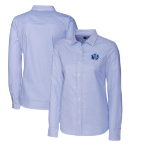 Women's Cutter & Buck Powder Blue Air Force Falcons Oxford Stripe Stretch Long Sleeve Button-Up Shirt