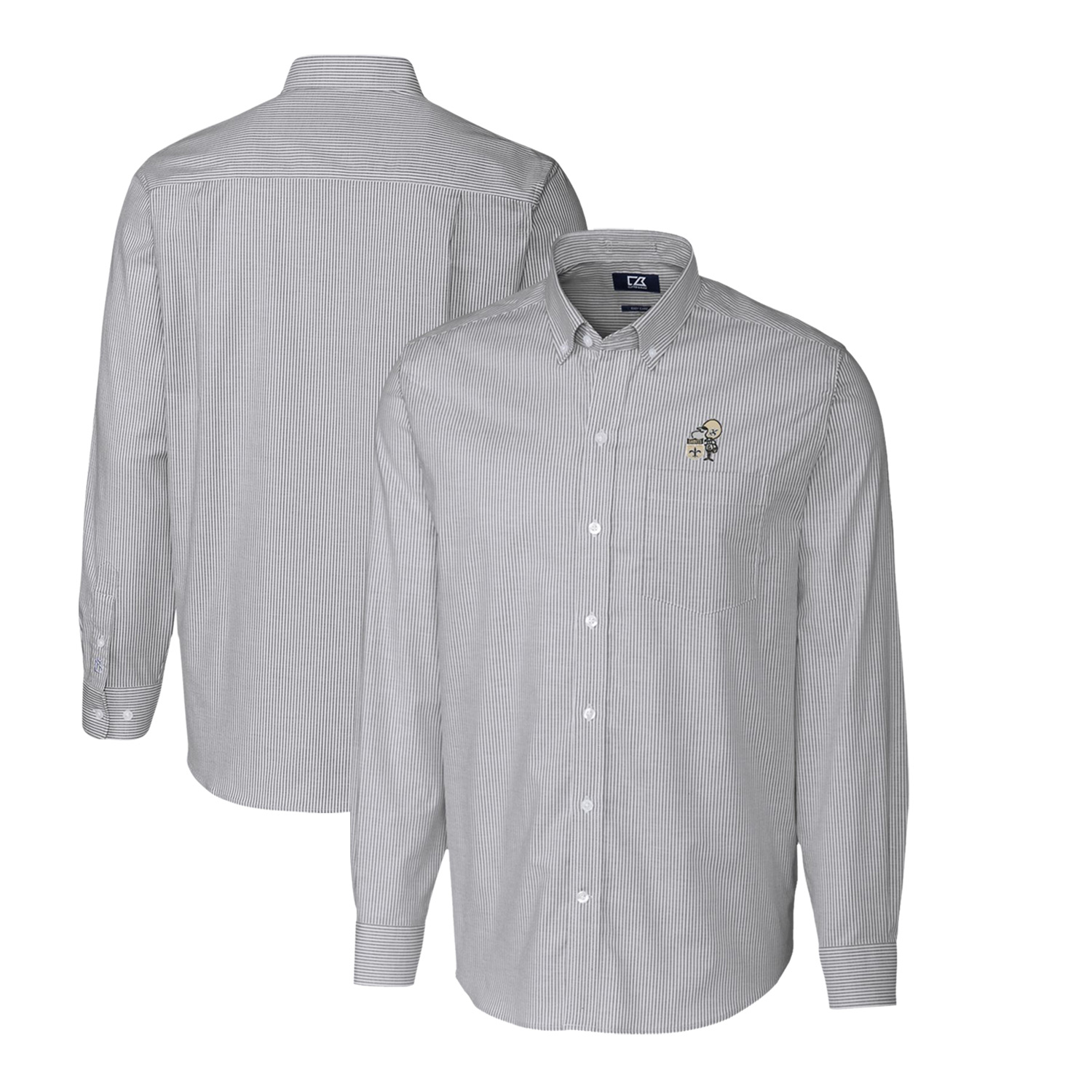 Men's Cutter & Buck Charcoal New Orleans Saints Throwback Logo Stretch Oxford Stripe Long Sleeve Button Down Shirt