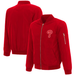 Men's JH Design Red Philadelphia Phillies Full-Zip Nylon Bomber Jacket