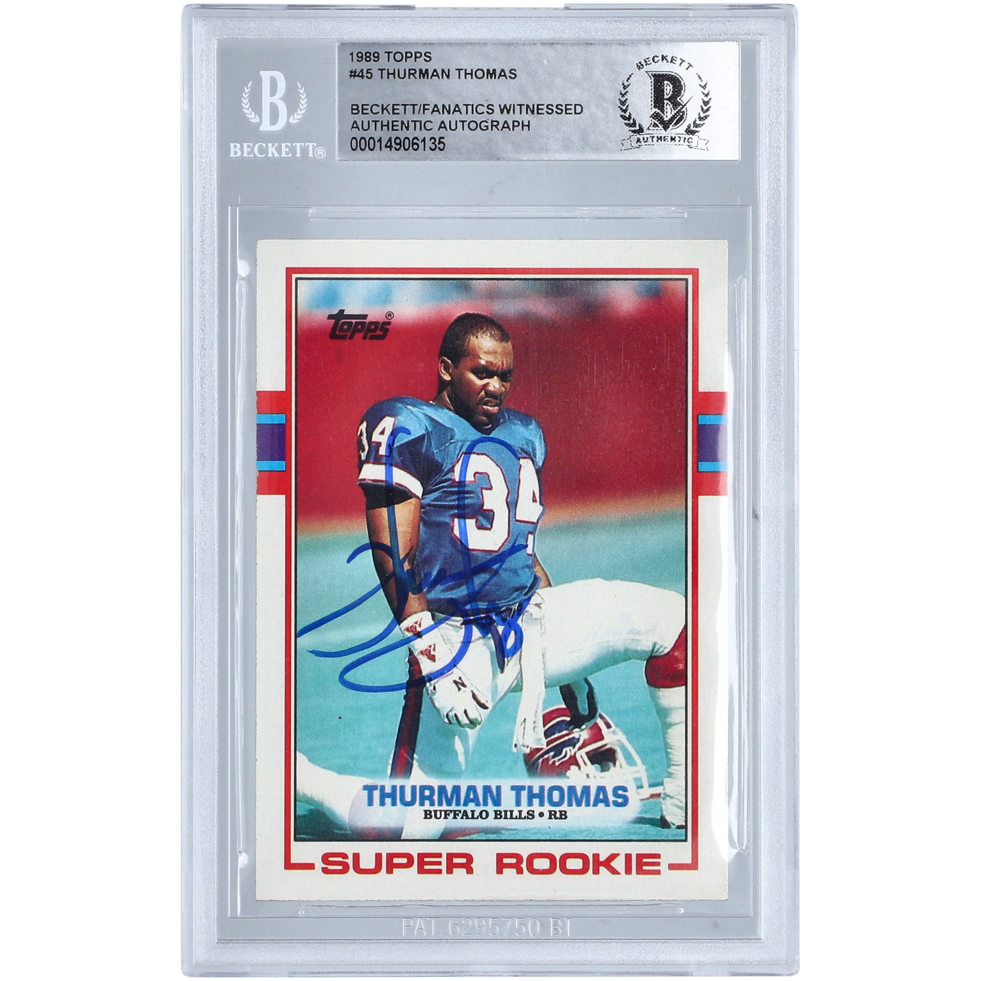 Thurman Thomas Buffalo Bills Autographed 1989 Topps Super Rookie #45 Beckett Fanatics Witnessed Authenticated Rookie Card - Image 2