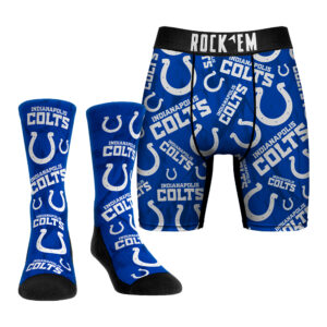 Men's Rock Em Socks Indianapolis Colts All-Over Logo Underwear and Crew Socks Combo Pack