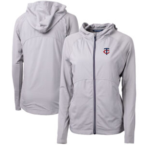 Women's Cutter & Buck Gray Minnesota Twins Adapt Eco Knit Stretch Hybrid Full-Zip Jacket