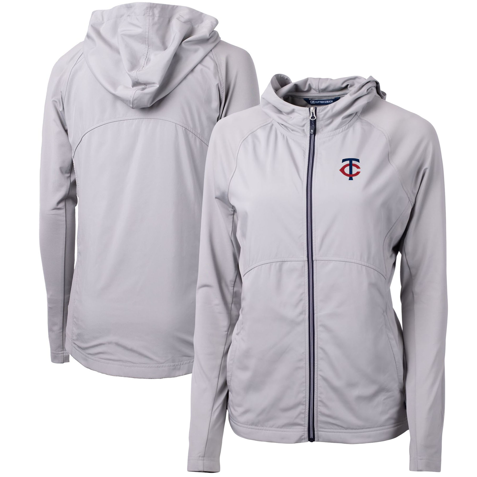 Women's Cutter & Buck Gray Minnesota Twins Adapt Eco Knit Stretch Hybrid Full-Zip Jacket