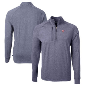 Men's Cutter & Buck Heather Navy Washington Nationals Big & Tall Adapt Eco Knit Stretch Recycled Quarter-Zip Pullover Top