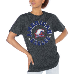 Women's Gameday Couture Charcoal American University Eagles Victory Lap Leopard Standard Fit T-Shirt