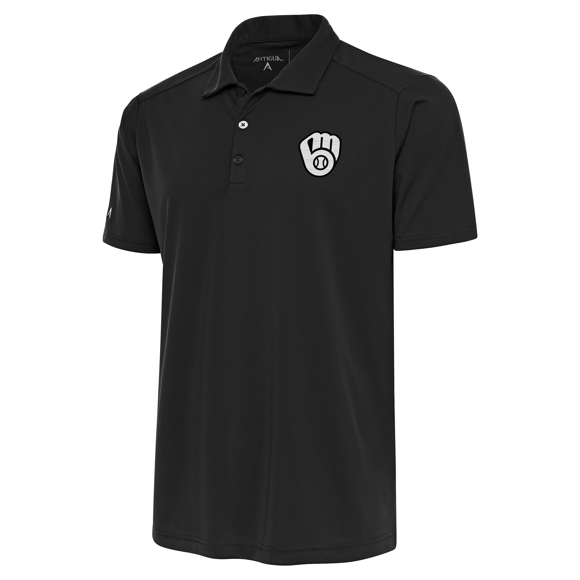 Men's Antigua Charcoal Milwaukee Brewers Metallic Tribute Polo