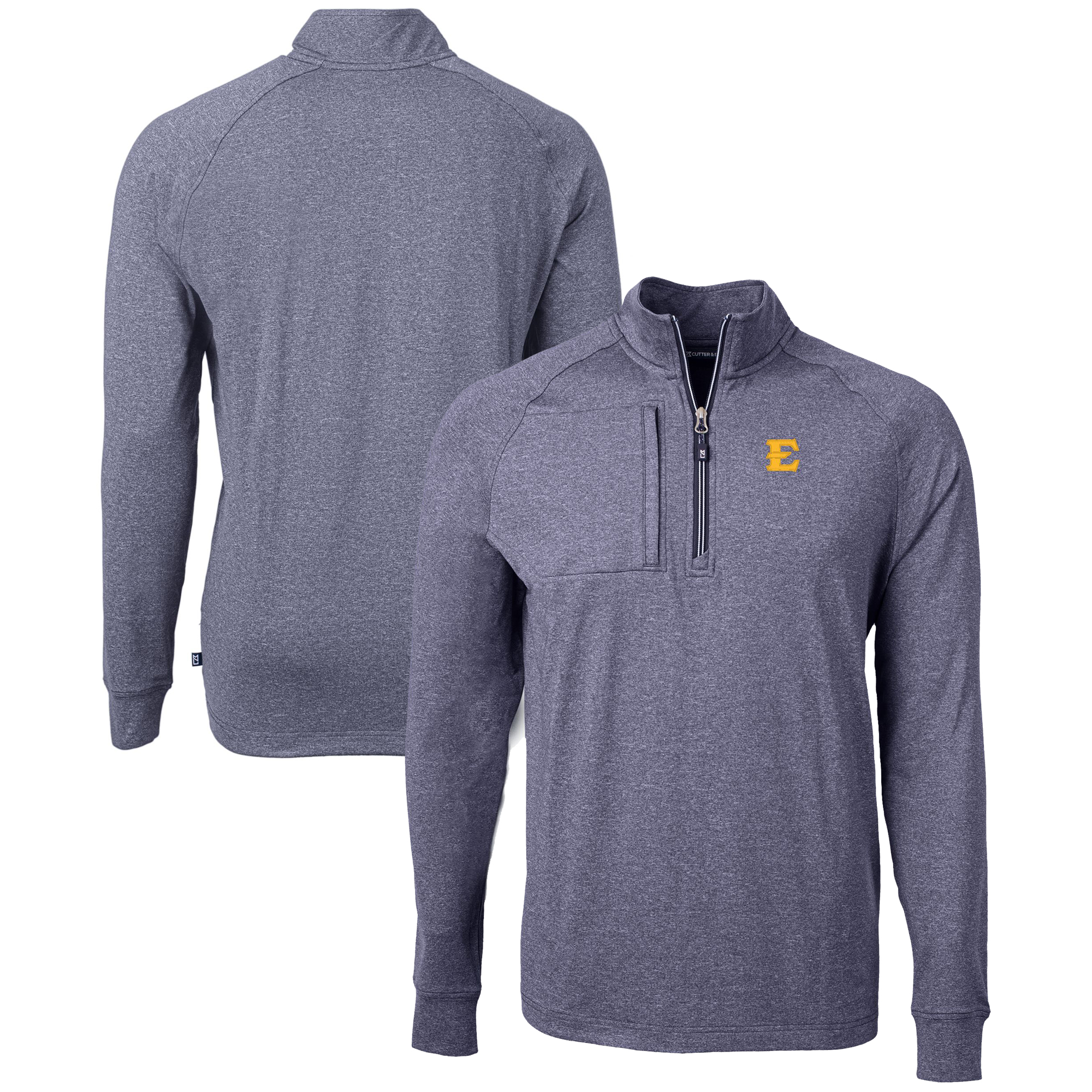 Men's Cutter & Buck Heather Navy ETSU Buccaneers Big & Tall Adapt Eco Knit Quarter-Zip Pullover Top
