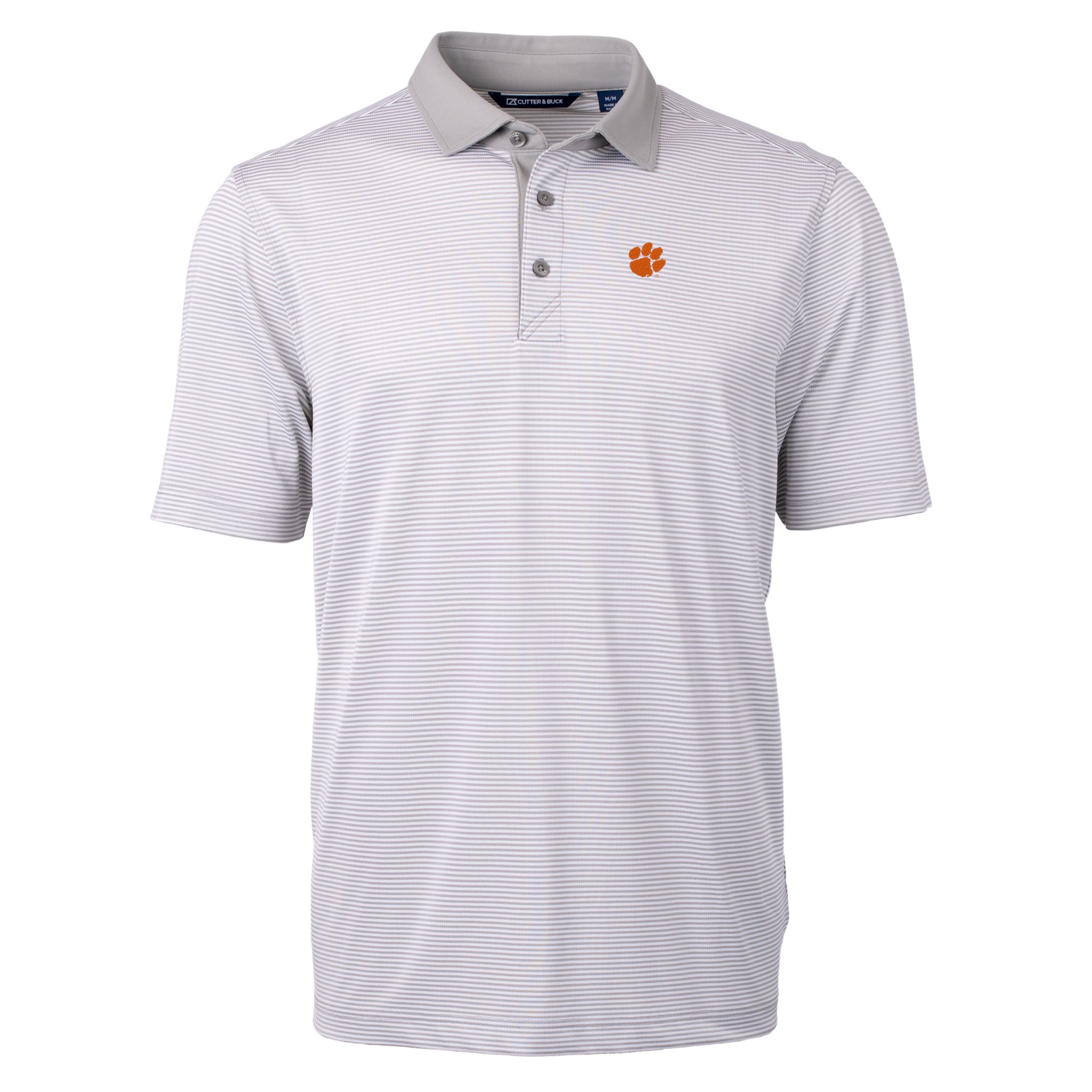 Men's Cutter & Buck Gray/White Clemson Tigers Big & Tall Virtue Eco Pique Micro Stripe Recycled Polo - Image 9
