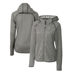 Women's Cutter & Buck  Heather Gray Los Angeles Chargers Helmet Logo Mainsail Sweater-Knit Full-Zip Hoodie