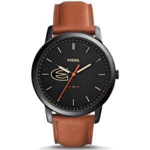 Men's Fossil  Black Emporia State Hornets Minimalist Slim Light Brown Leather Watch