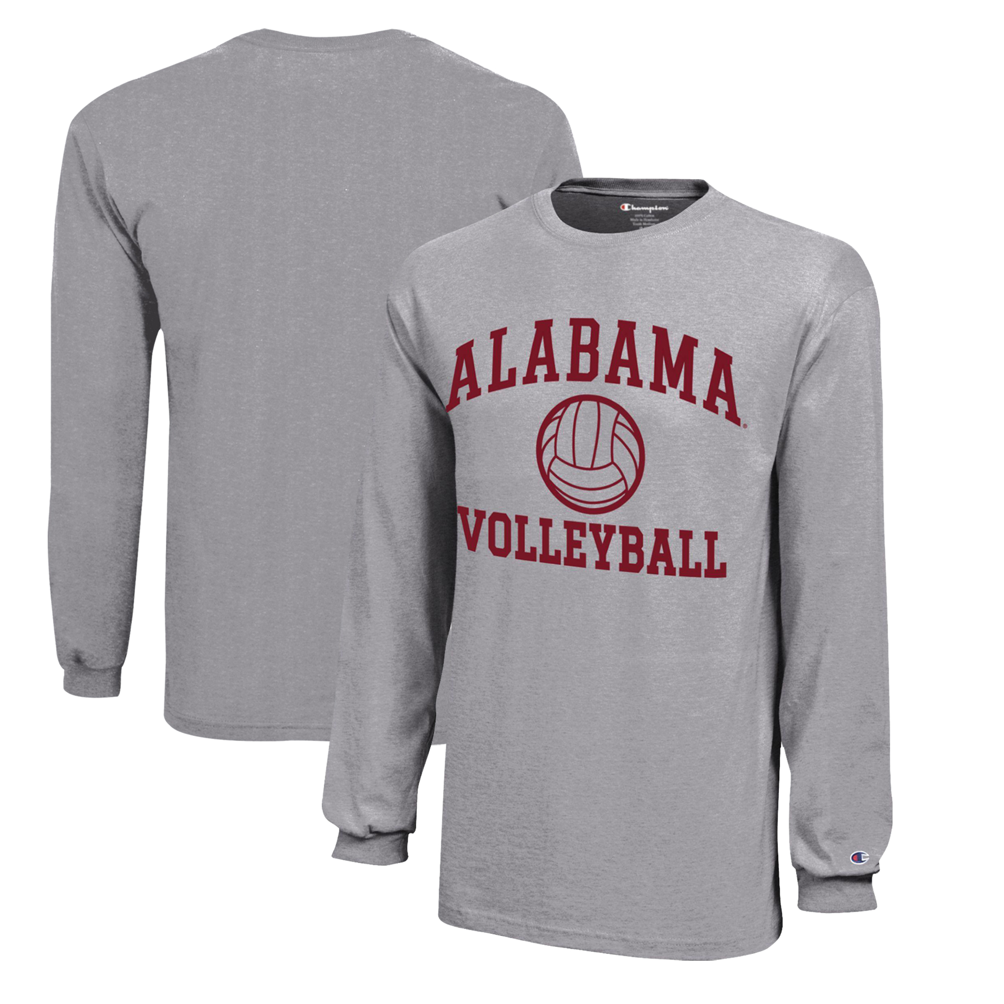 Youth Champion Gray Alabama Crimson Tide Icon Logo Long Sleeve Volleyball T-Shirt