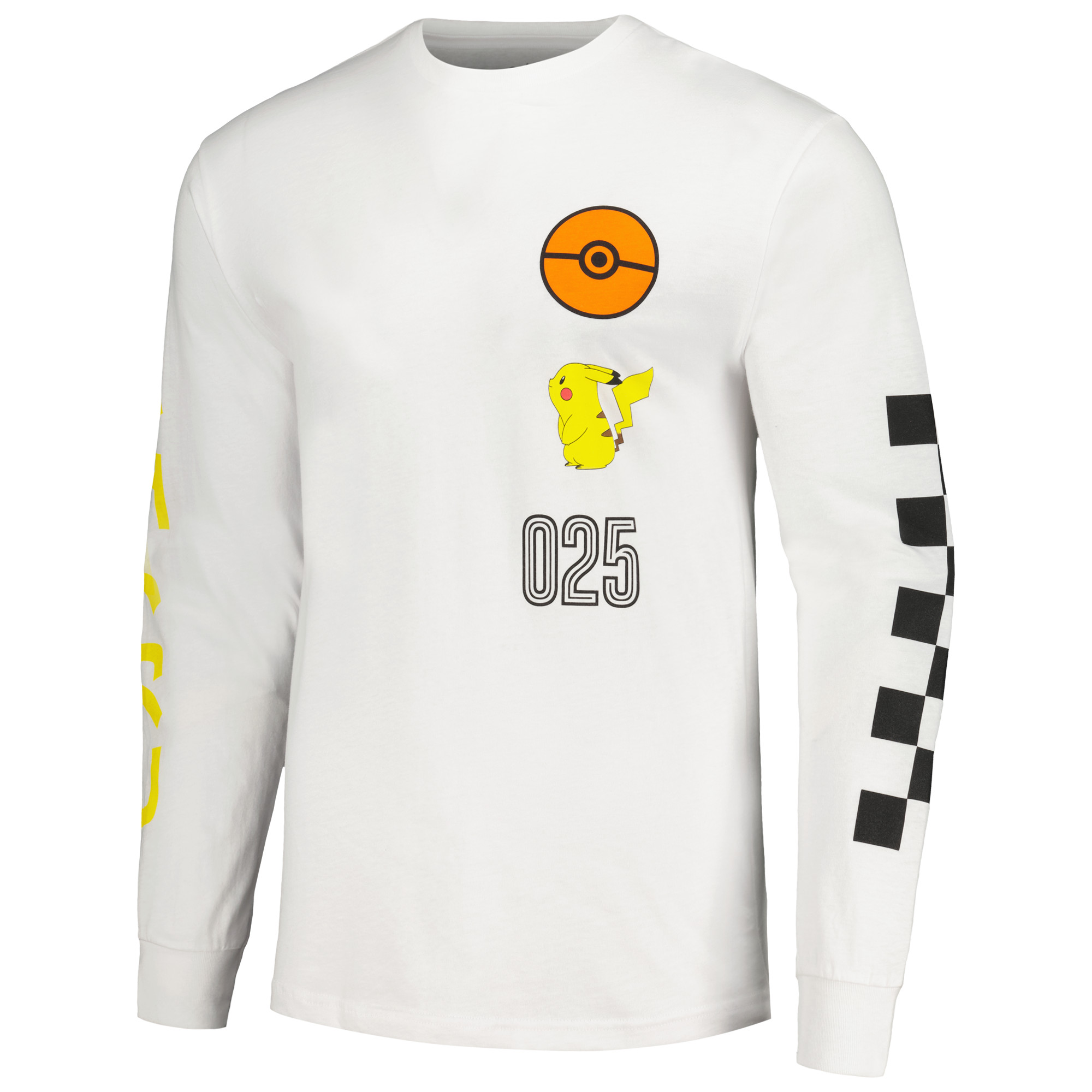 Unisex White Pokemon Poke Pika Checker Long Sleeve T-Shirt - Image 3