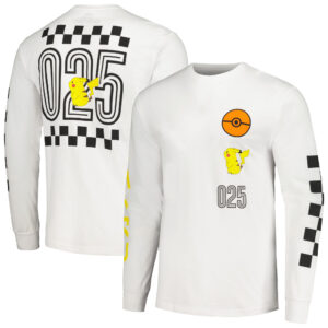 Unisex White Pokemon Poke Pika Checker Long Sleeve T-Shirt