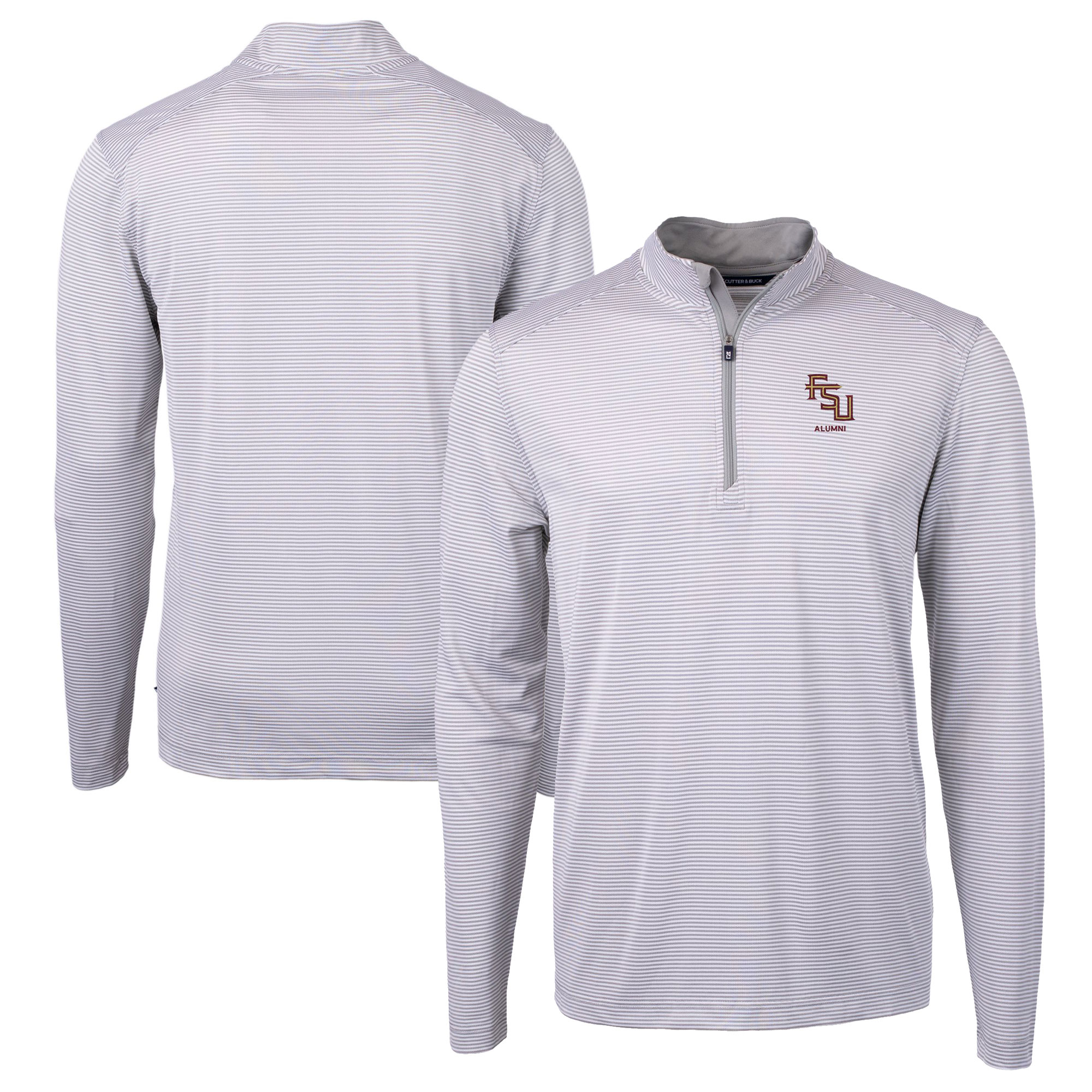 Men's Cutter & Buck Gray Florida State Seminoles Alumni Logo DryTec Virtue Eco Pique Micro Stripe Recycled Quarter-Zip Pullover Top - Image 2