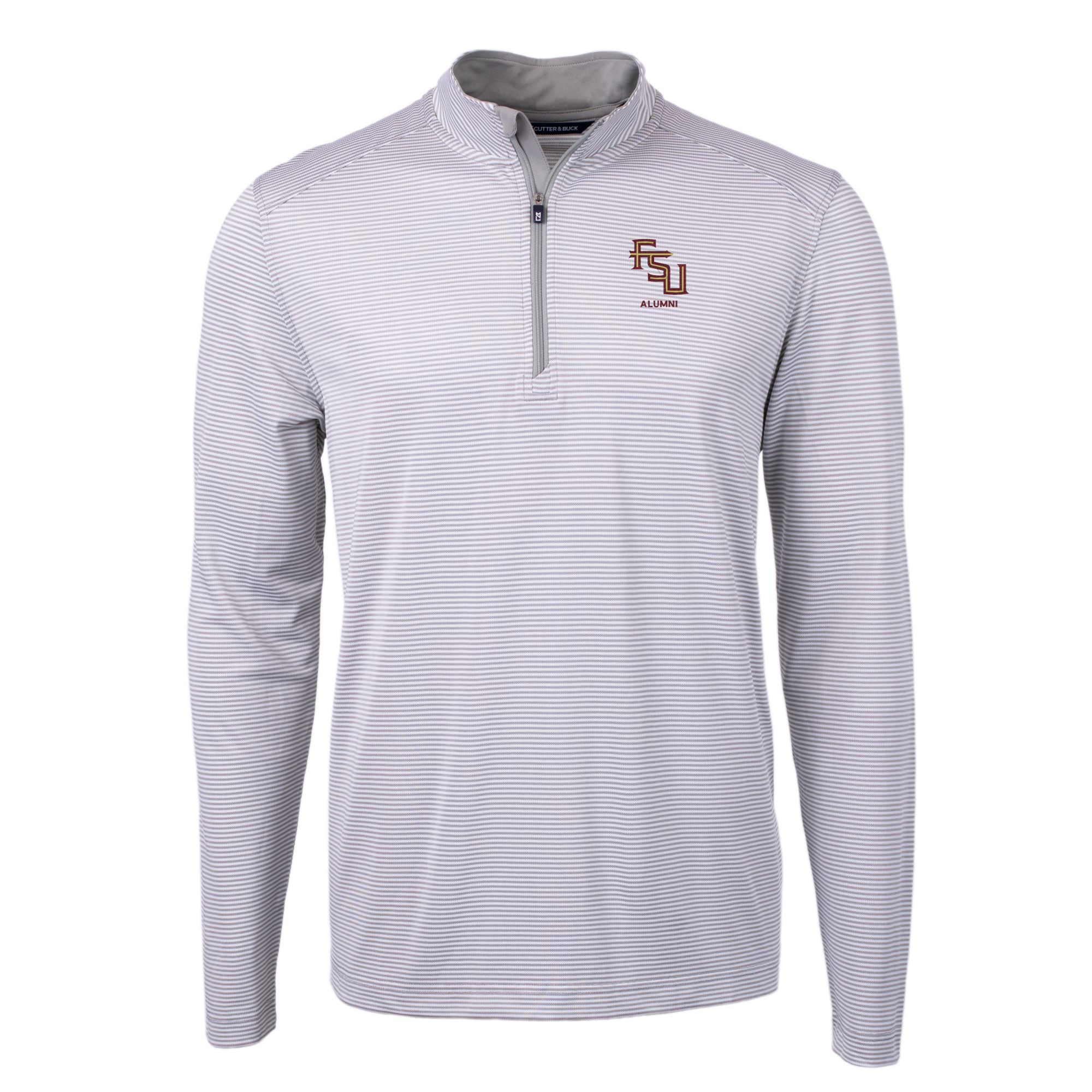 Men's Cutter & Buck Gray Florida State Seminoles Alumni Logo DryTec Virtue Eco Pique Micro Stripe Recycled Quarter-Zip Pullover Top - Image 3