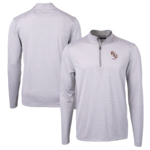 Men's Cutter & Buck  Gray Florida State Seminoles Alumni Logo DryTec Virtue Eco Pique Micro Stripe Recycled Quarter-Zip Pullover Top