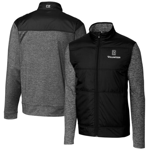 Men's Cutter & Buck  Black PGA TOUR Volunteers Big & Tall Stealth Hybrid Quilted Full-Zip Windbreaker Jacket