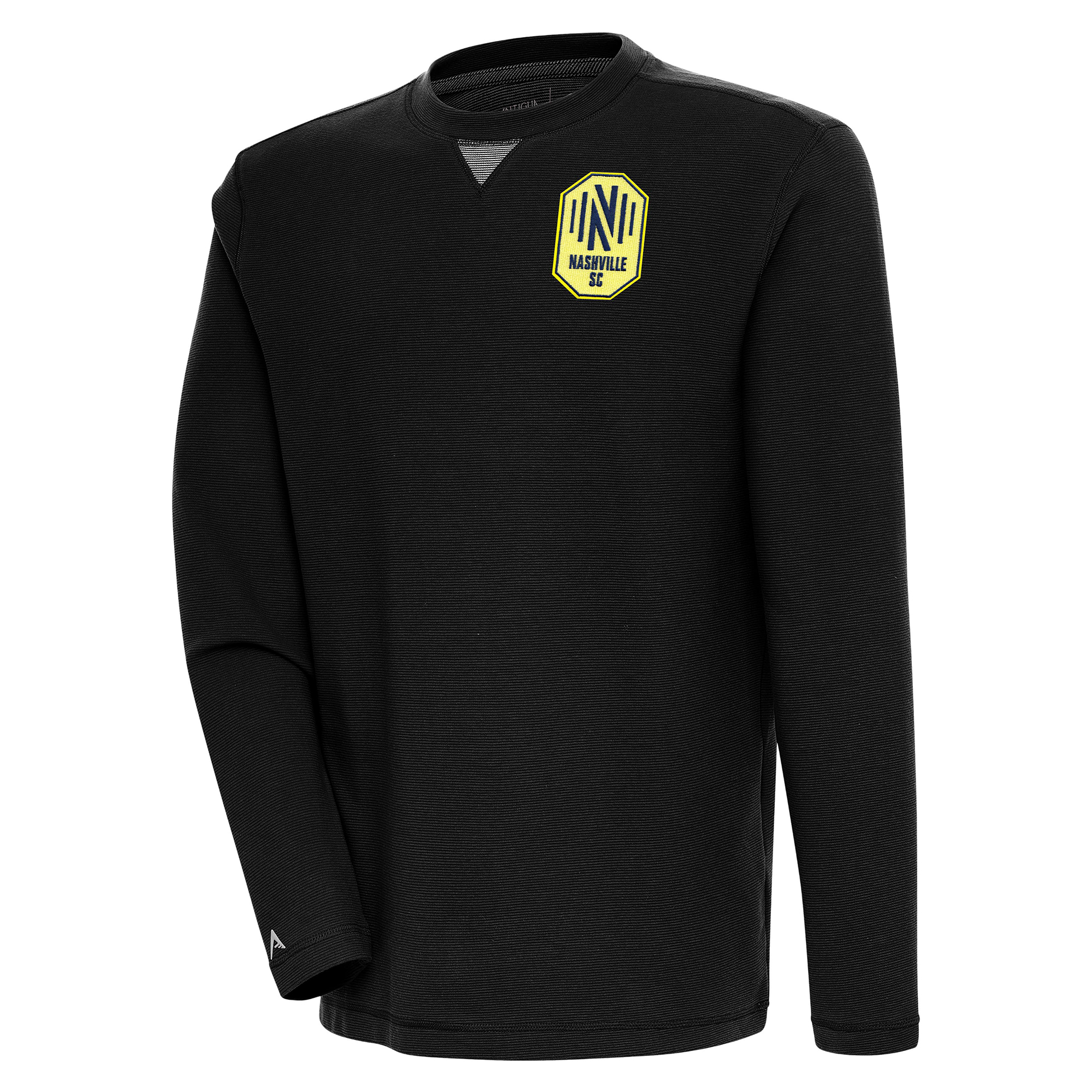 Men's Antigua Black Nashville SC Flier Bunker Tri-Blend Pullover Sweatshirt