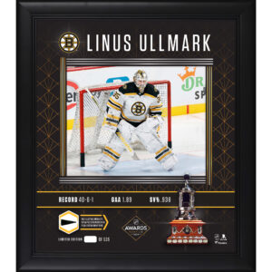 Linus Ullmark Boston Bruins 2023 Vezina Trophy Winner Framed 15" x 17" Photograph with Piece of Game-Used Puck - Limited Edition of 535