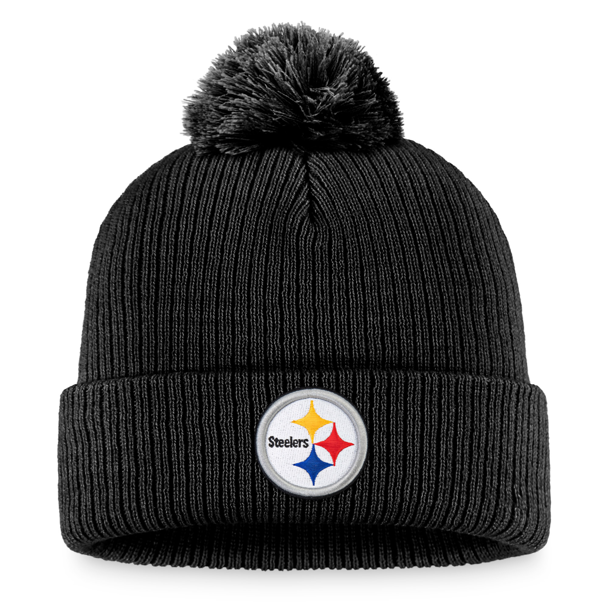 Women's Fanatics Black Pittsburgh Steelers Cuffed Knit Hat with Pom - Image 2