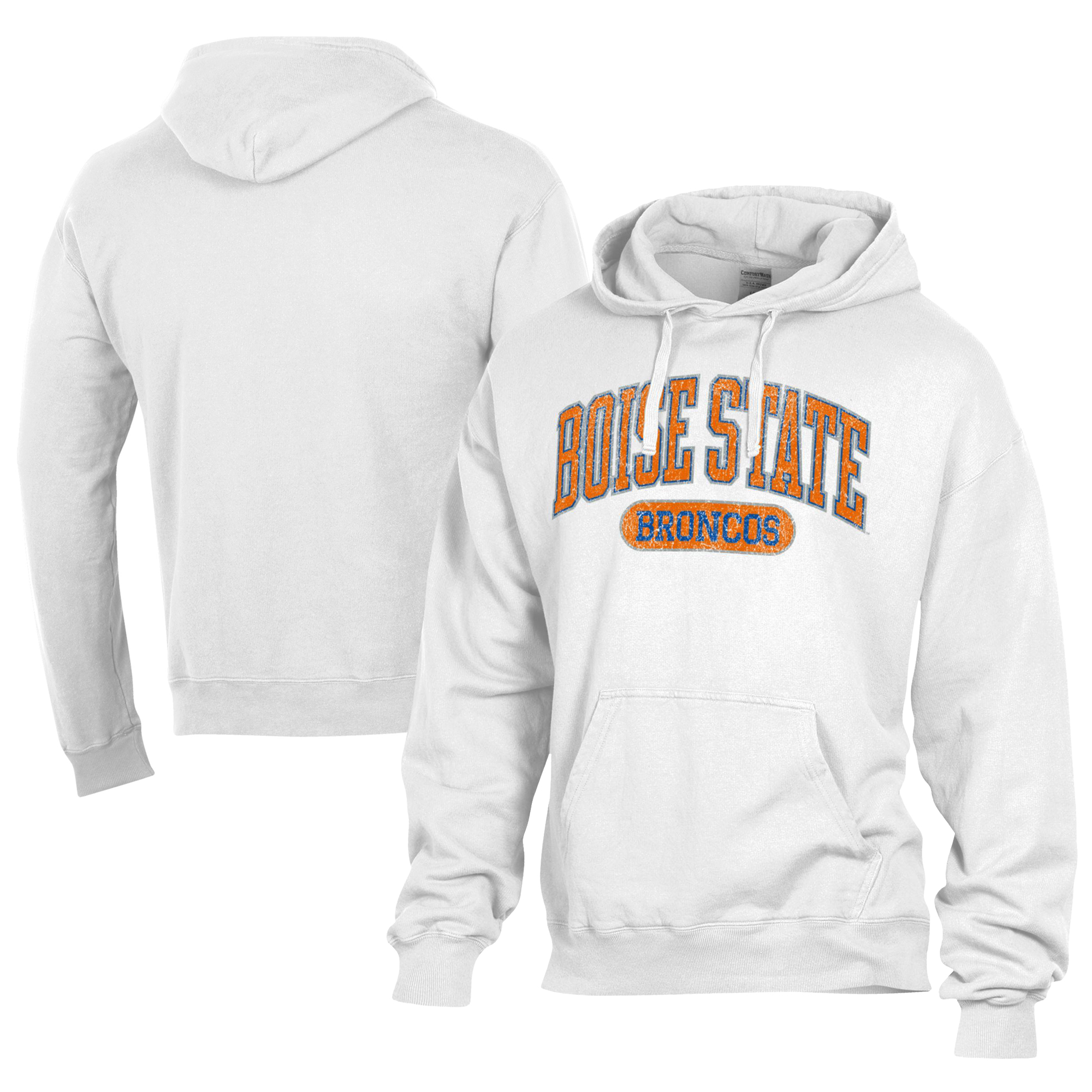 Men's Comfort Wash White Boise State Broncos Lightweight Fleece Pullover Hoodie