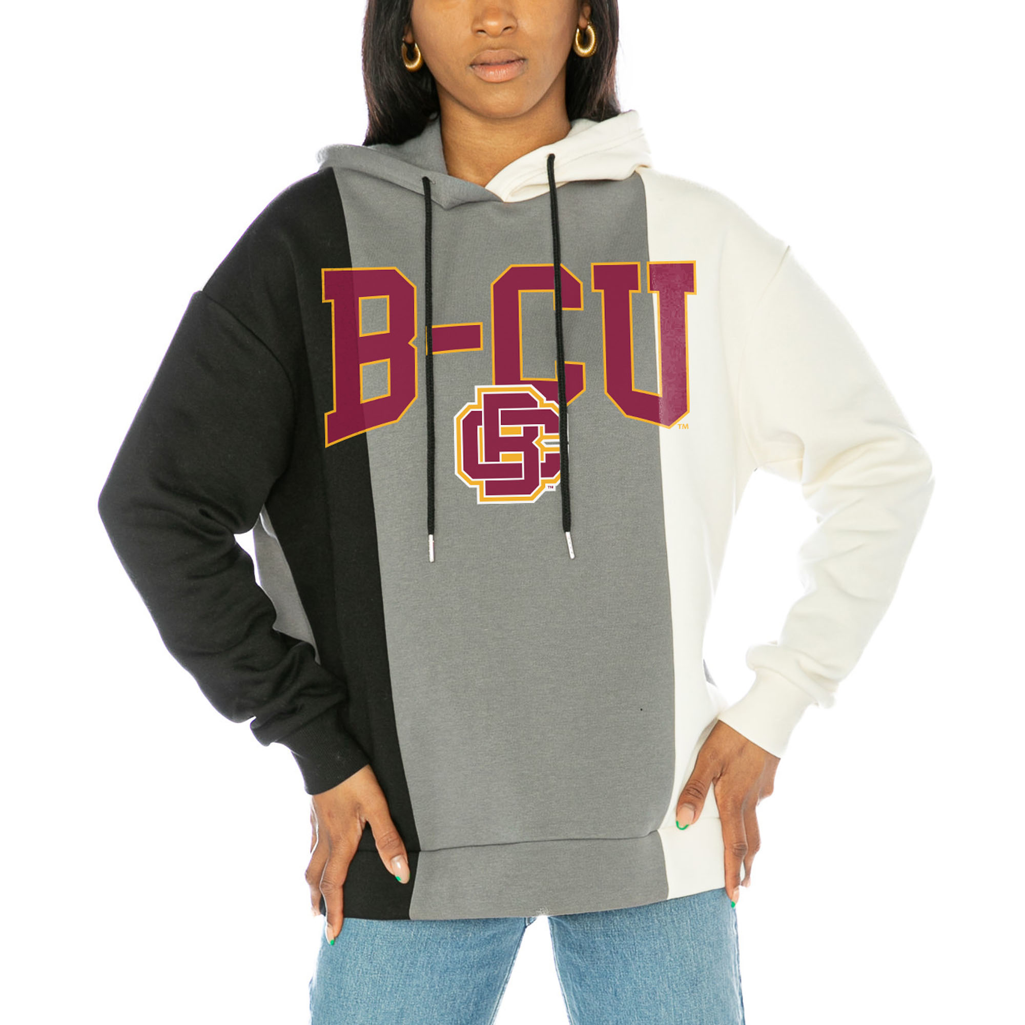 Women's Gameday Couture Black/White Bethune-Cookman Wildcats Victory Tri-Color Pullover Hoodie