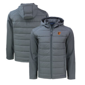 Men's Cutter & Buck Gray Baltimore Orioles Big & Tall Evoke Hybrid Eco Softshell Recycled Full-Zip Hoodie