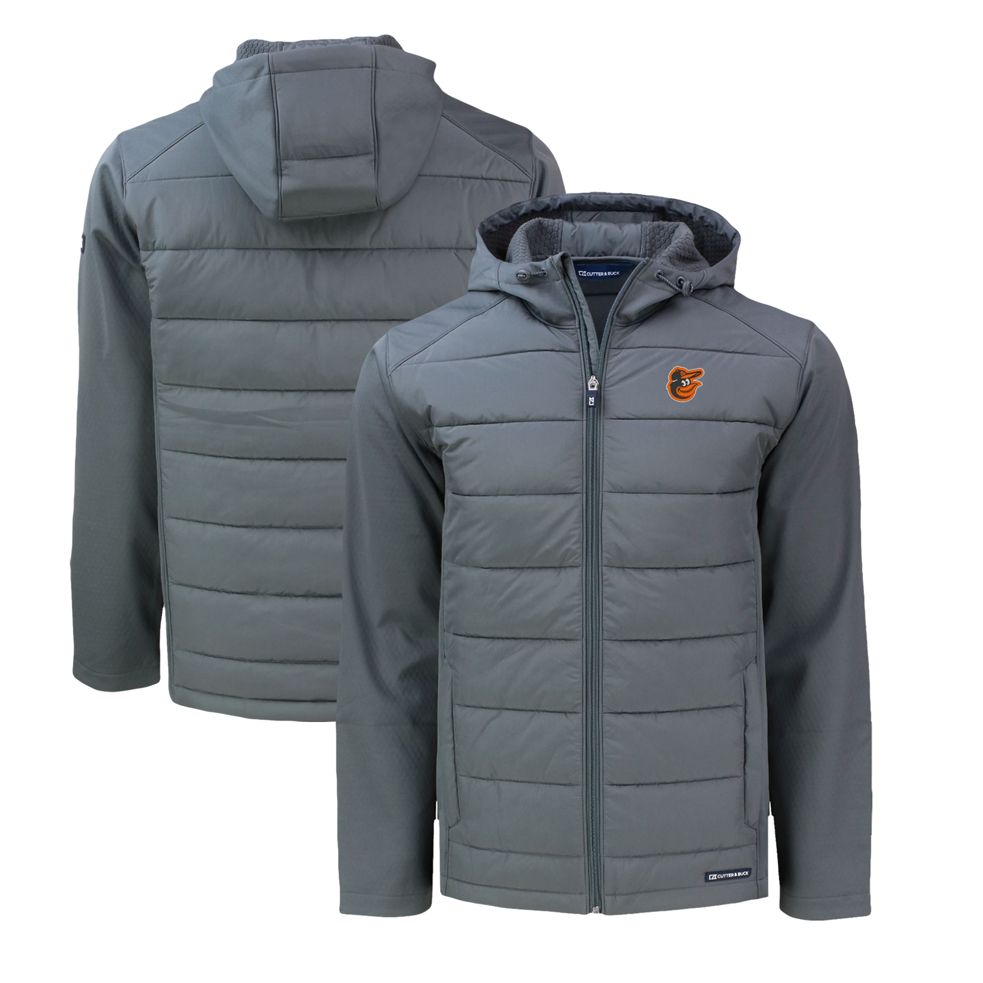 Men's Cutter & Buck Gray Baltimore Orioles Big & Tall Evoke Hybrid Eco Softshell Recycled Full-Zip Hoodie