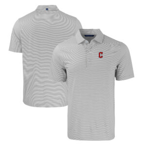 Men's Cutter & Buck Gray/White Cleveland Guardians Forge Eco Double Stripe Stretch Recycled Polo