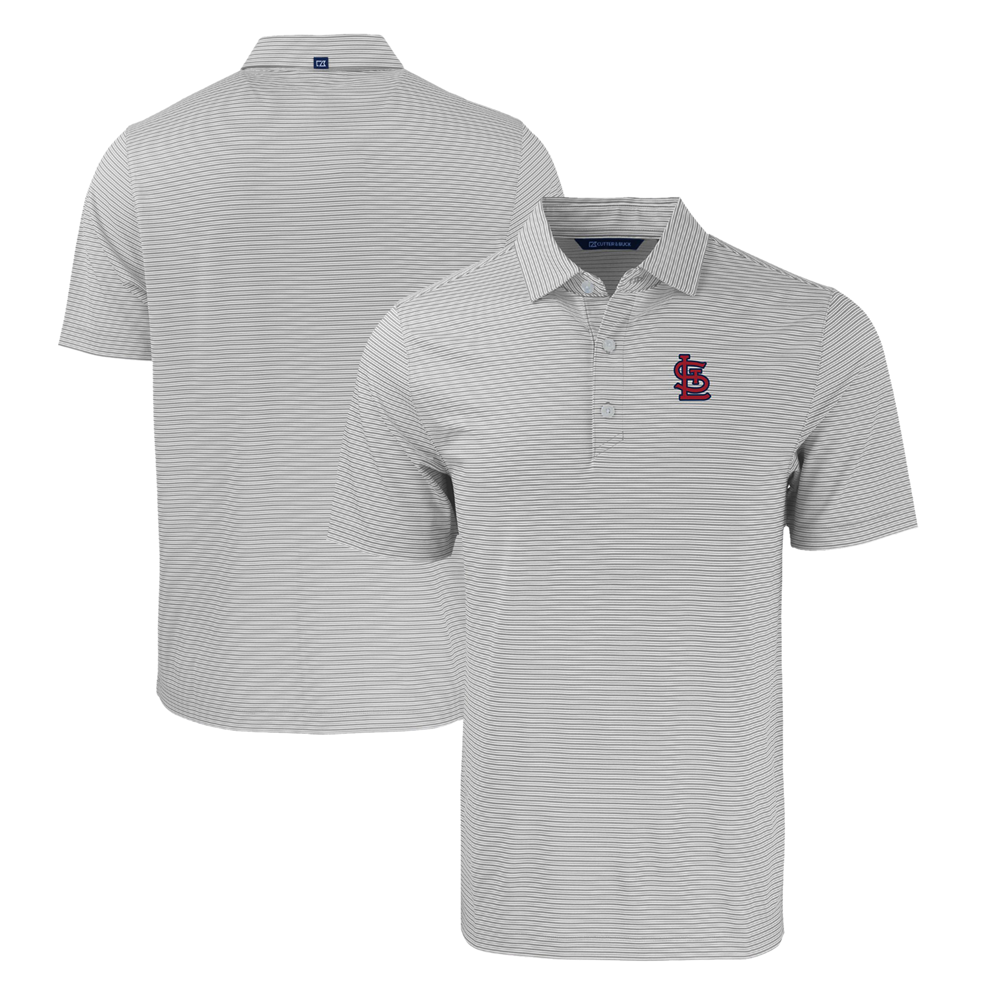 Men's Cutter & Buck Gray/White St. Louis Cardinals Forge Eco Double Stripe Stretch Recycled Polo