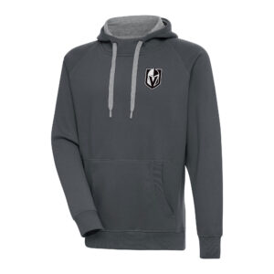 Men's Antigua  Charcoal Vegas Golden Knights Metallic Logo Victory Pullover Hoodie
