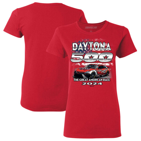 Women's Checkered Flag Sports  Red 2024 Daytona 500 Graphic Car T-Shirt - Image 5
