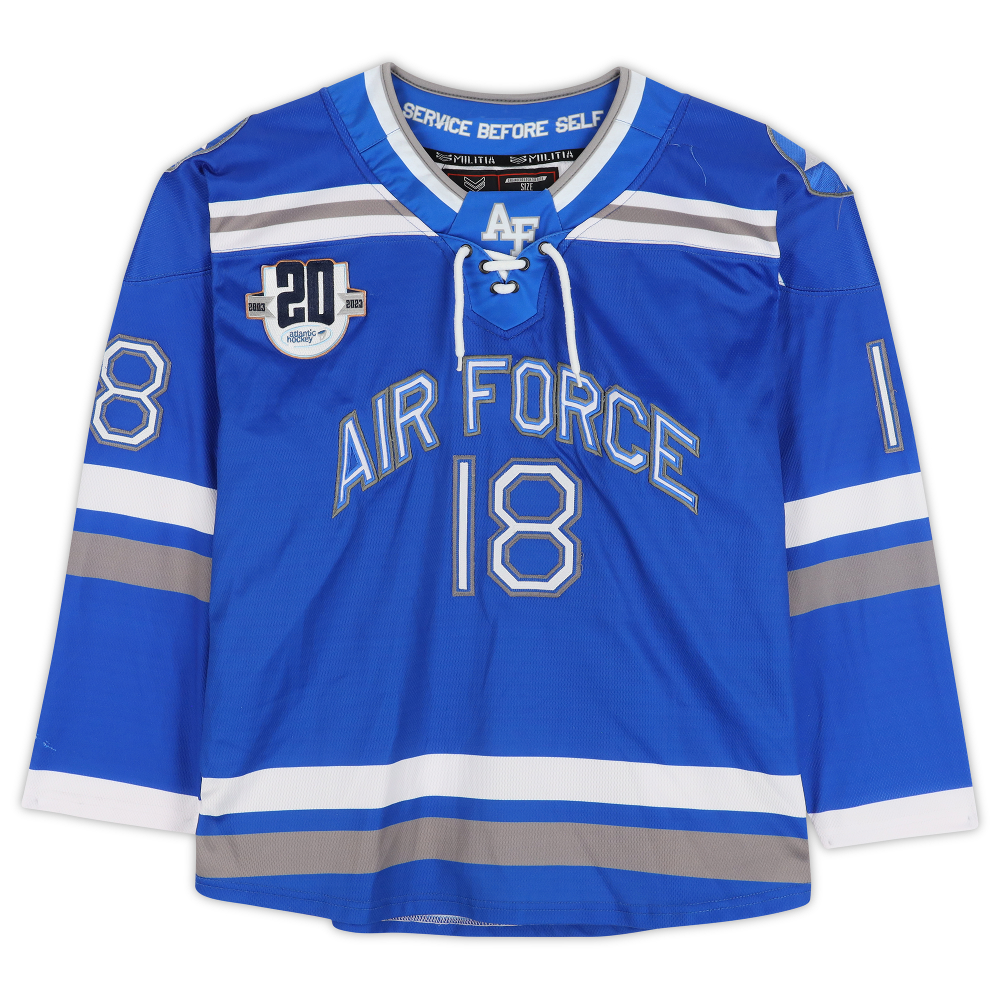 Air Force Falcons Team-Issued #18 Blue Jersey with 20th Anniversary Patch from the Hockey Program - Image 3