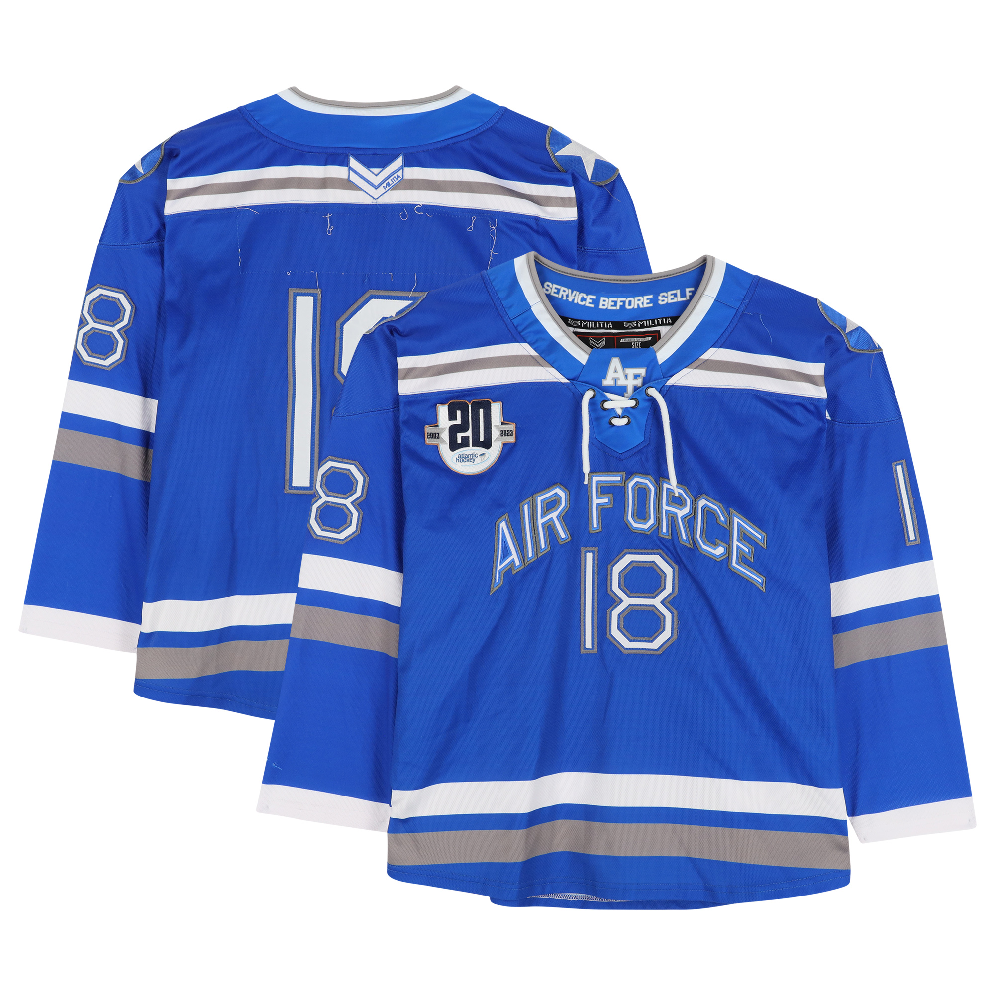 Air Force Falcons Team-Issued #18 Blue Jersey with 20th Anniversary Patch from the Hockey Program